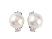 Dlux Jewels White 14 mm Shell Pearl with 5 mm Cubic Zirconia Rhodium Plated Clip Earrings