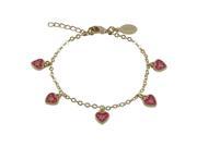 Dlux Jewels Hot Pink Enamel Heart Charms Gold Tone Brass Bracelet 6 in.