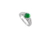 Fine Jewelry Vault UBUNR83887W14CZE Emerald CZ Halo Engagement Ring in 14K White Gold Trendy Design 50 Stones