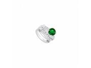 Fine Jewelry Vault UBUJS244ABW14CZE Created Emerald CZ Engagement Ring With Wedding Band Sets 14K White Gold 1 CT TGW