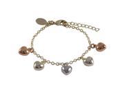 Dlux Jewels Tri Color Brass Puffy Heart Charms on Gold Plated Brass Chain Bracelet 5 in.