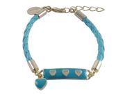 Dlux Jewels Turquoise Enamel Bar with White Hearts Turquoise Cord Bracelet Brass 6 x 1 in.