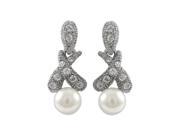Dlux Jewels Silver Pearl Dangling Crystal Earrings