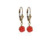 Dlux Jewels Coral 7 mm Rose Flower Dangling 25.7 mm Long Gold Filled Lever Back Earrings with Shell