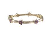 Dlux Jewels Gold Tone Brass Bangle with Lavender Enamel Flowers 35 mm