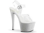 Pleaser SKY308MG_C_S 8 2.75 in. Platform Ankle Strap Sandal with Mini Glitters Silver Clear Size 8