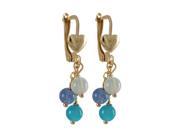 Dlux Jewels Blue Chalcedony Three 4 mm Balls Dangling Gold Filled Lever Back with 28 mm Long Heart Earrings