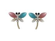 Dlux Jewels Multi Color Cats Eye Stone Dragonfly with Black White Crystals Gold Plated Brass Post Earrings 0.71