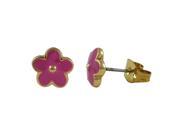 Dlux Jewels Hot Pink Enamel Flower Gold Plated Brass Post Earrings 8 mm