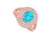 Fine Jewelry Vault UBUNR83750P149X7CZBT Blue Topaz CZ Split Shank Ring in 14K Rose Gold 2.25 CT 98 Stones