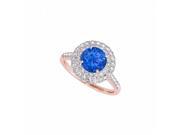 Fine Jewelry Vault UBUNR50844EAGVRCZS Sapphire CZ Halo Ring in 14K Rose Gold Vermeil 30 Stones