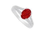 Fine Jewelry Vault UBUNR83136AG9X7CZR Ruby CZ Split Shank Ring in 925 Sterling Silver 4 Stones
