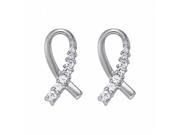 Fine Jewelry Vault UBNER40960W14CZ Cancer Awareness Symbol Design CZ Earrings in 14K Gold 4 Stones