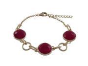 Dlux Jewels Ruby Jade Semi Precious Stones with Gold Border 15 mm Round Open Circles 10 mm Round Alternating with Gold Plated Sterling Silver Link Bracelet 7