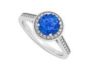 Fine Jewelry Vault UBNR84045W14DS September Birthstone Sapphire Diamond Halo Engagement Ring in 14K White Gold 2 Stones