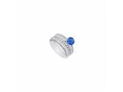 Fine Jewelry Vault UBUJS813ABW14CZS Created Sapphire CZ Engagement Ring With Wedding Band Sets 14K White Gold 1 CT