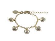 Dlux Jewels Gold Plated Brass Puffy Heart Charms on Gold Plated Brass Chain Bracelet 4 in.