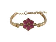 Dlux Jewels Hot Pink Enamel 12 mm Flower with Gold Plated Brass Bangle Bracelet 5.5 in.