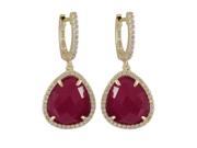 Dlux Jewels Ruby Jade Semi Precious Stone Cubic Zirconia Border with Gold Plated Sterling Silver Lever Back Earrings