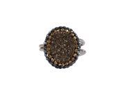 Dlux Jewels 5 x 9 Coffee Druzy Natural Stone Champagne with Black Cubic Zirconia Crystals Rhodium Plated Sterling Silver Adjustable Ring