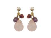 Dlux Jewels Rose Quartz Semi Precious Stone Gold Filled Post Earrings 0.87 in.