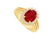Fine Jewelry Vault UBUNR80666Y149X7CZR Ruby CZ Split Shank Halo Ring in 14K Yellow Gold 18 Stones