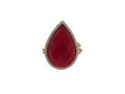 Dlux Jewels Red Jade Semi Precious 13 x 20 Faceted Teardrop Stone 5 x 9 Gold Plated Sterling Silver Cubic Zirconia Adjustable Ring