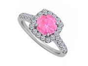 Fine Jewelry Vault UBUNR50576AGCZPS Pink Sapphire 925 Sterling Silver Halo Engagement Ring With CZ 10 Stones