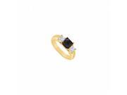 Fine Jewelry Vault UBJ548Y14050BDD 14K Yellow Gold Princess Prong Set Black White Diamond Three Stone Ring 0.50 CT