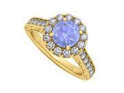 Fine Jewelry Vault UBUNR50656AGVYCZTZ Tanzanite CZ Halo Engagement Ring in 18K Yellow Gold Vermeil 1.50 CT TGW 28 Stones