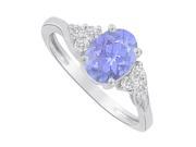 Fine Jewelry Vault UBUNR83932AG8X6CZTZ Oval Tanzanite CZ Ring in 925 Sterling Silver 6 Stones