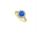 Fine Jewelry Vault UBUNR50584AGVYCZS Sapphire CZ Halo Engagement Ring in Yellow Gold Vermeil 10 Stones