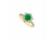 Fine Jewelry Vault UBUNR50834AGVYCZE 18K Yellow Gold Vermeil May Birthstone Emerald CZ Floral Engagement Ring 6 Stones