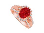 Fine Jewelry Vault UBUNR83760P149X7CZR Ruby CZ Halo Engagement Ring in 14K Rose Gold 14 Stones