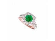 Fine Jewelry Vault UBUNR50657EAGVRCZE Emerald CZ Halo Engagement Ring in Rose Gold Vermeil 12 Stones