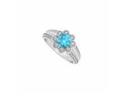 Fine Jewelry Vault UBUNR50570W14CZBT Blue Topaz CZ Floral Fashion Ring in 14K White Gold 1.50 CT TGW 8 Stones