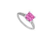 Fine Jewelry Vault UBUJ9330AGCZPS 4 Prong Set Pink Sapphire CZ Engagement Ring in 925 Sterling Silver 12 Stones
