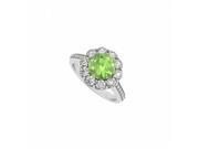 Fine Jewelry Vault UBNR50578AGCZPR 925 Sterling Silver August Birthstone Peridot CZ Halo Engagement Ring 10 Stones