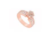 Fine Jewelry Vault UBJS1648AP14DMG Morganite Three Rows of Diamonds in 14K Rose Gold Engagement Ring Jewelry Gift 14 Stones