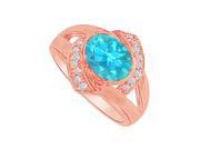 Fine Jewelry Vault UBUNR82557P149X7CZBT Oval Blue Topaz CZ Split Shank Ring in 14K Rose Gold 16 Stones