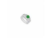 Fine Jewelry Vault UBJS3312ABW14DE Natural Emerald Heart Engagement Ring With Diamond Band in 14K White Gold 1.05 CT TGW 50 Stones