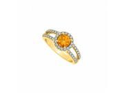 Fine Jewelry Vault UBNR83493AGVYCZCT Citrine CZ Split Shank Halo Engagement Ring in 18K Yellow Gold Vermeil over Sterling Silver 44 Stones