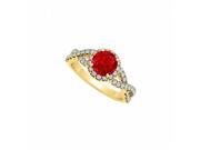 Fine Jewelry Vault UBUNR84630Y14CZR Criss Cross Shank July Birthstone Ruby CZ April Birthstone Halo Engagement Ring 1.50 CT 46 Stones