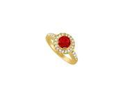 Fine Jewelry Vault UBUNR83435AGVYCZR 18K Yellow Gold Vermeil July Birthstone Ruby CZ Halo Engagement Ring 8 Stones