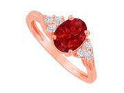 Fine Jewelry Vault UBUNR83932P148X6CZR Oval Shaped Ruby CZ Designer 14K Rose Gold Ring 6 Stones