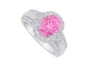 Fine Jewelry Vault UBUNR83760AG9X7CZPS Oval Pink Sapphire CZ Halo Engagement Ring 2 CT 14 Stones