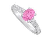 Fine Jewelry Vault UBUNR82901W148X6CZPS Oval Shaped Pink Sapphire CZ Ring in 14K White Gold 10 Stones