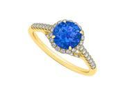 Fine Jewelry Vault UBUNR83884AGVYCZS Sapphire CZ Specially Designed Halo Engagement Ring in Yellow Gold Vermeil 40 Stones