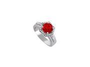 Fine Jewelry Vault UBUNR83876AGCZR Ruby CZ Engagement Ring in 925 Sterling Silver 10 Stones