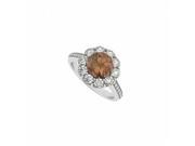 Fine Jewelry Vault UBNR50578W14CZSQ 14K White Gold June Birthstone Smoky Quartz CZ Halo Engagement Ring 10 Stones